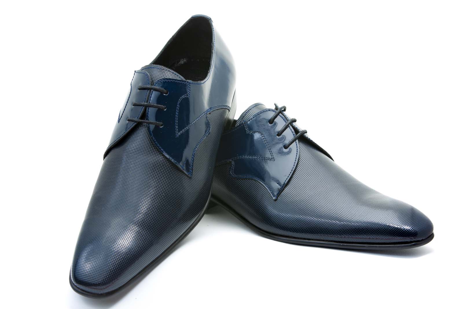 Zapatos novio modelo Derby en color azul y piel antik